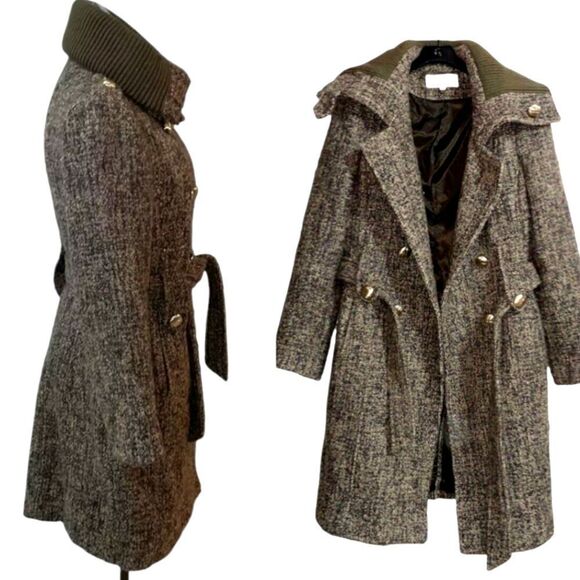 CK spring fall military belted  thick wool coat size 6 marled taupe - Picture 8 of 13